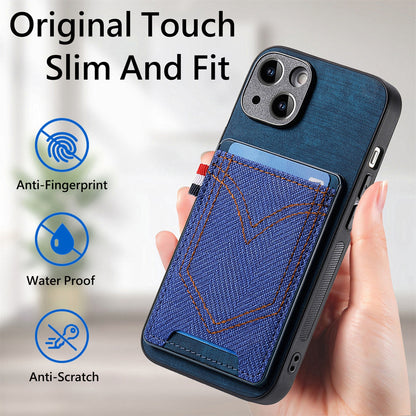 ELECTROPRIME For iPhone 15 Denim Texture Leather Skin Phone Case with Card Slot(Blue)