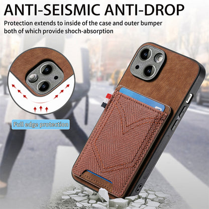ELECTROPRIME For iPhone 15 Denim Texture Leather Skin Phone Case with Card Slot(Brown)