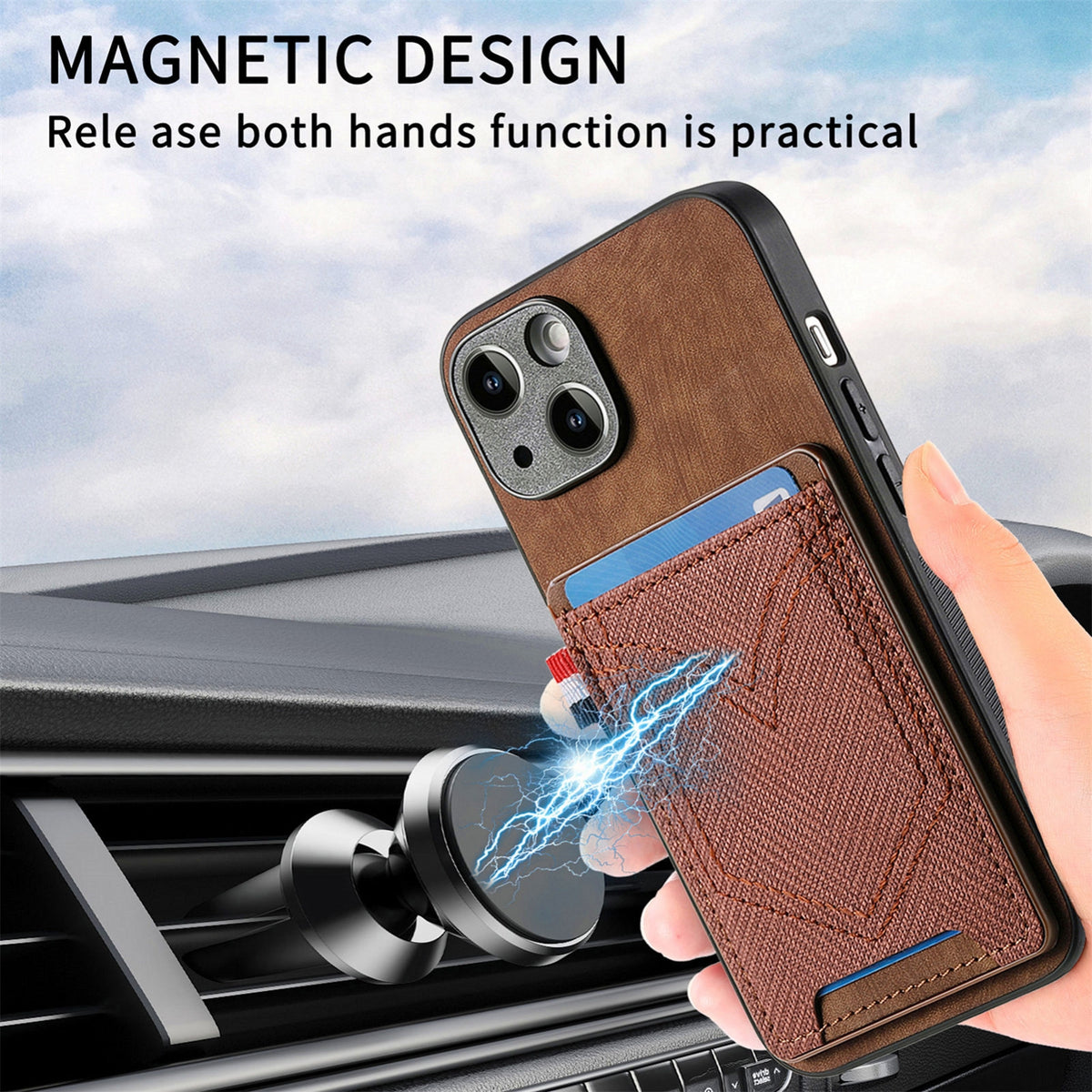 ELECTROPRIME For iPhone 15 Denim Texture Leather Skin Phone Case with Card Slot(Brown)
