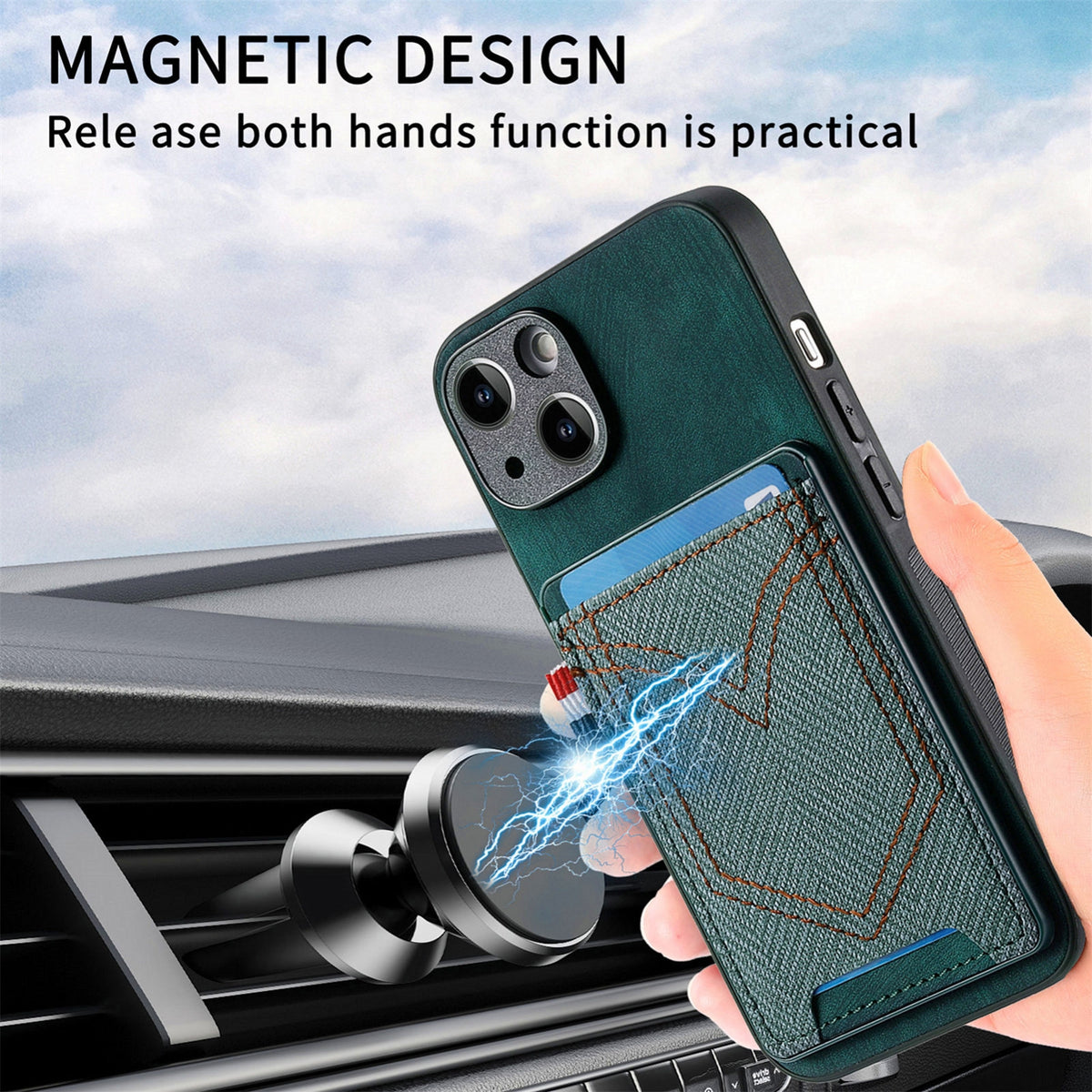 ELECTROPRIME For iPhone 15 Denim Texture Leather Skin Phone Case with Card Slot(Green)
