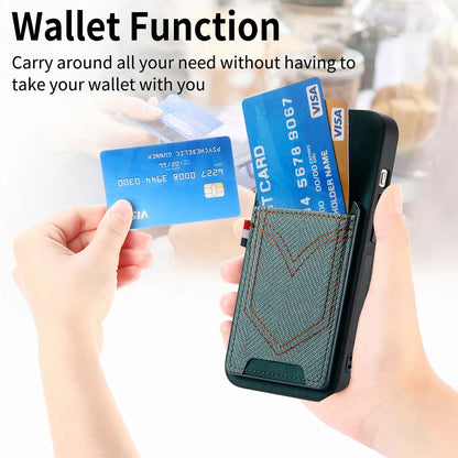 ELECTROPRIME For iPhone 15 Denim Texture Leather Skin Phone Case with Card Slot(Green)