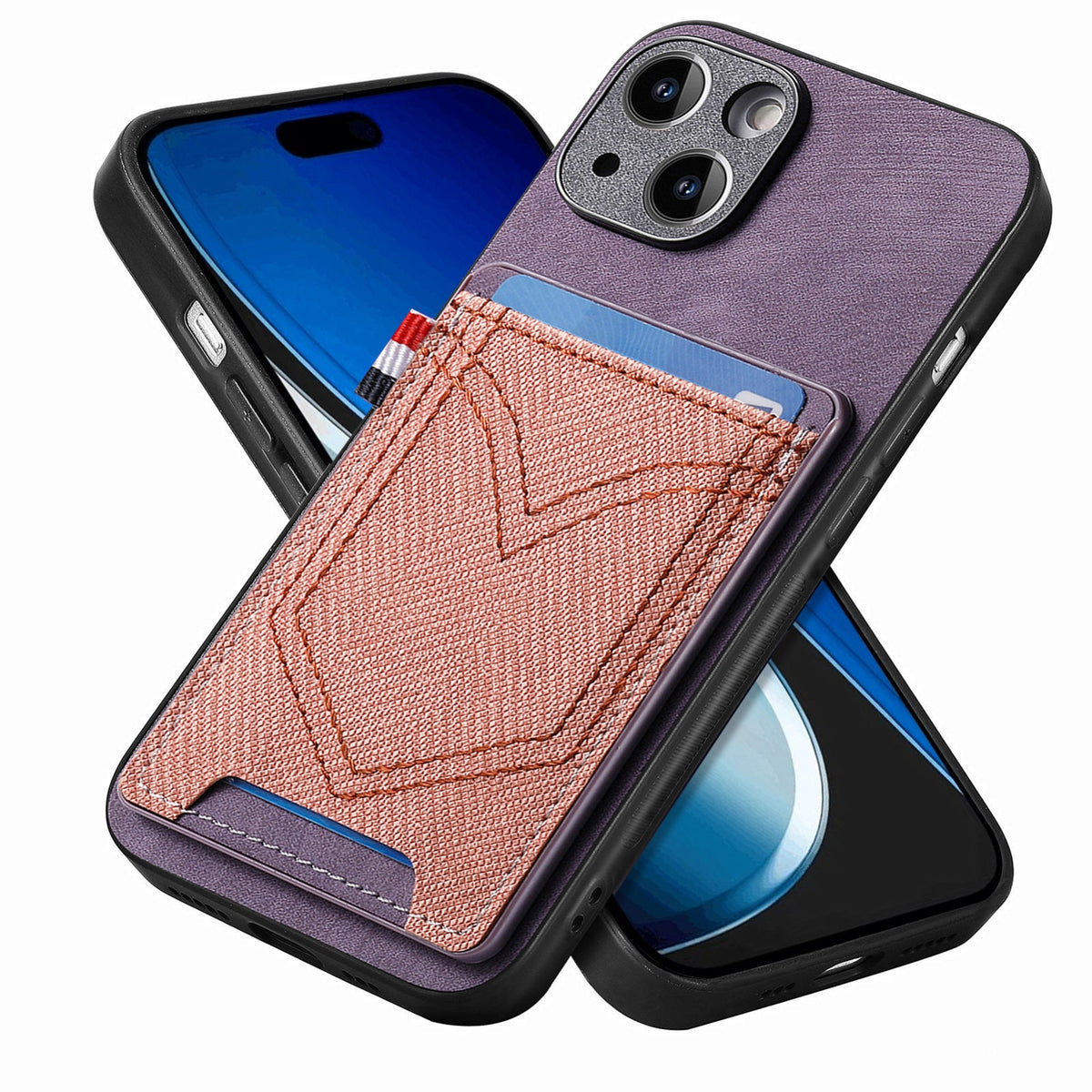 ELECTROPRIME For iPhone 15 Denim Texture Leather Skin Phone Case with Card Slot(Purple)