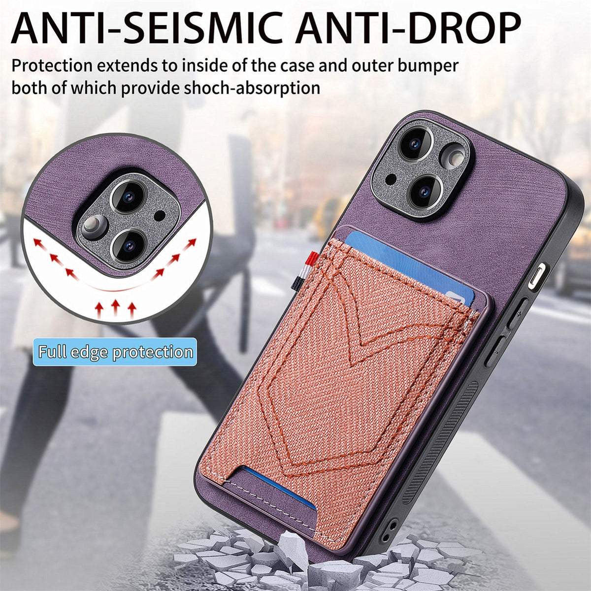 ELECTROPRIME For iPhone 15 Denim Texture Leather Skin Phone Case with Card Slot(Purple)