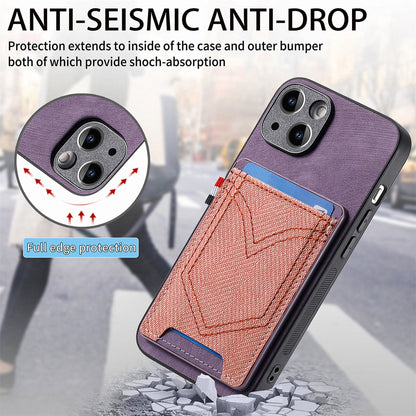 ELECTROPRIME For iPhone 15 Denim Texture Leather Skin Phone Case with Card Slot(Purple)
