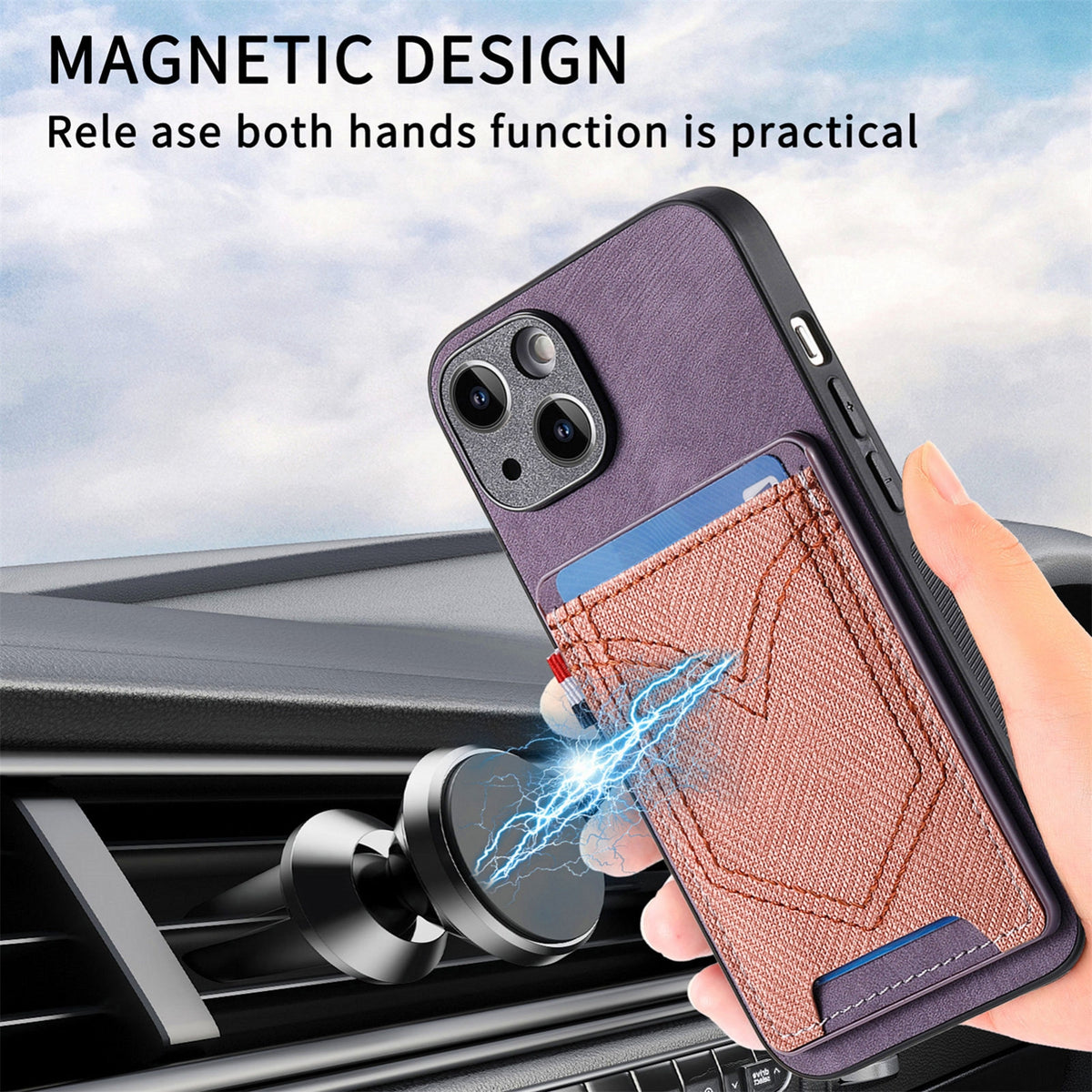ELECTROPRIME For iPhone 15 Denim Texture Leather Skin Phone Case with Card Slot(Purple)