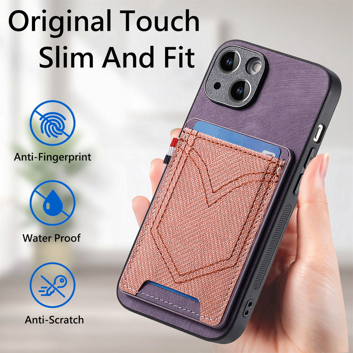 ELECTROPRIME For iPhone 15 Denim Texture Leather Skin Phone Case with Card Slot(Purple)
