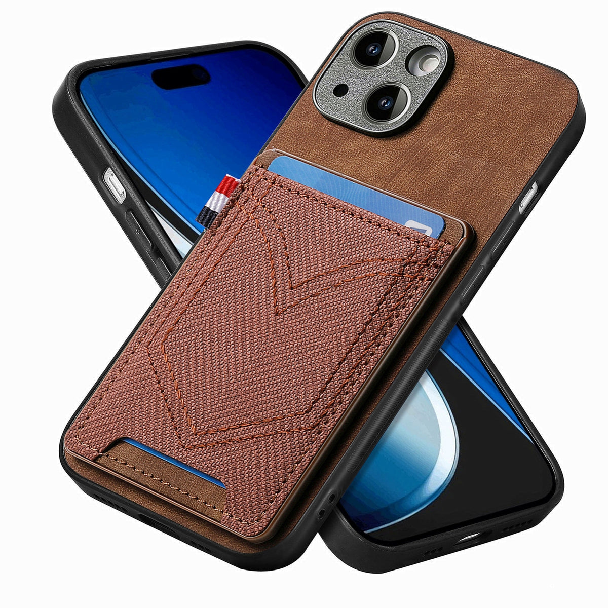 ELECTROPRIME For iPhone 15 Plus Denim Texture Leather Skin Phone Case with Card Slot(Brown)