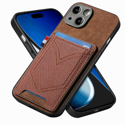 ELECTROPRIME For iPhone 15 Plus Denim Texture Leather Skin Phone Case with Card Slot(Brown)