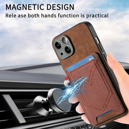 ELECTROPRIME For iPhone 15 Plus Denim Texture Leather Skin Phone Case with Card Slot(Brown)