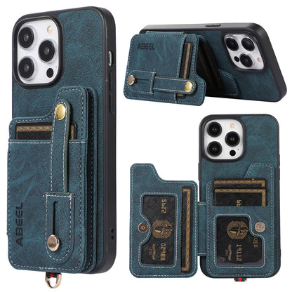 ELECTROPRIME For iPhone 15 ABEEL Litchi Texture Card Bag PU Phone Case(Blue)