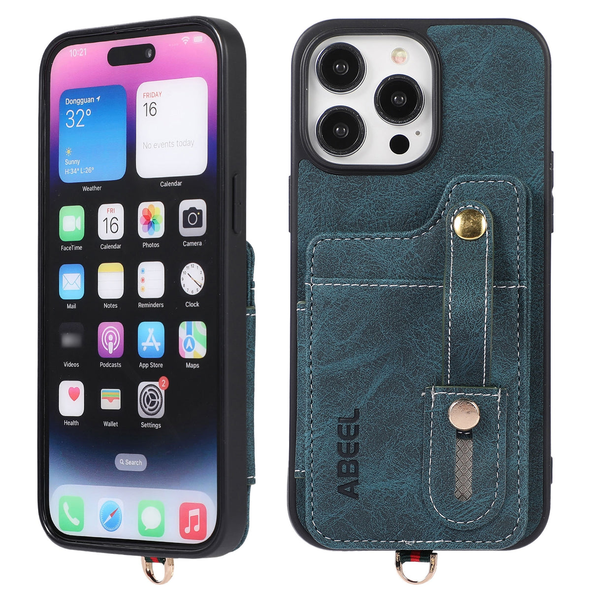 ELECTROPRIME For iPhone 15 ABEEL Litchi Texture Card Bag PU Phone Case(Blue)