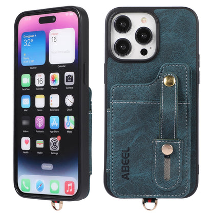 ELECTROPRIME For iPhone 15 ABEEL Litchi Texture Card Bag PU Phone Case(Blue)
