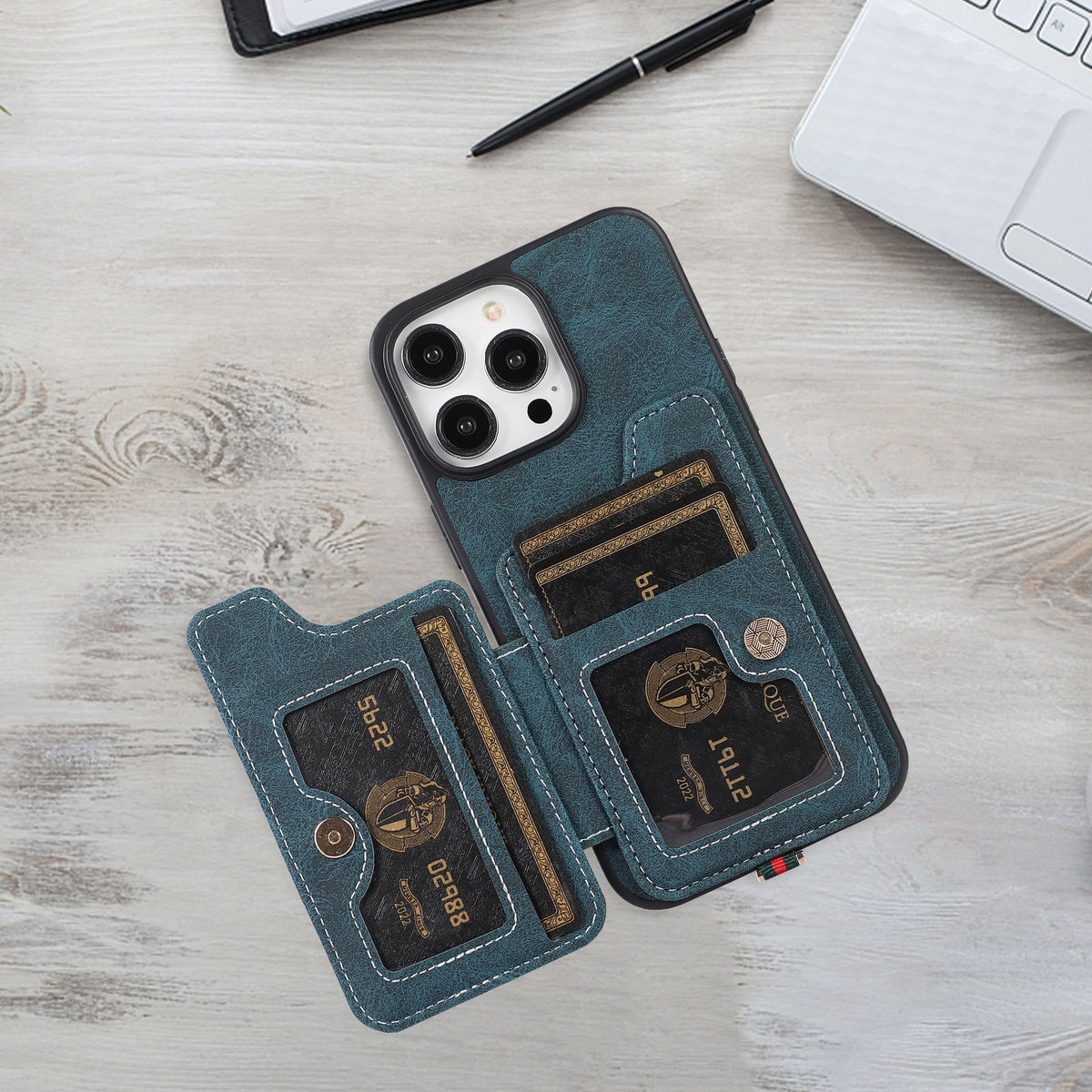 ELECTROPRIME For iPhone 15 ABEEL Litchi Texture Card Bag PU Phone Case(Blue)