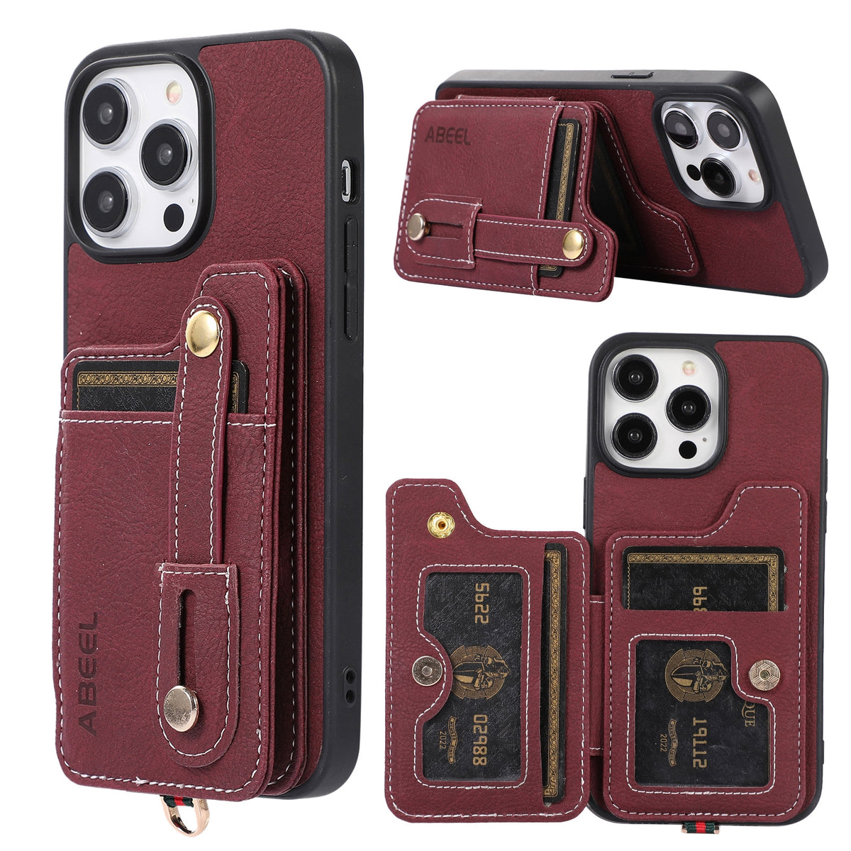 ELECTROPRIME For iPhone 15 ABEEL Litchi Texture Card Bag PU Phone Case(Purple)