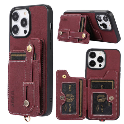 ELECTROPRIME For iPhone 15 ABEEL Litchi Texture Card Bag PU Phone Case(Purple)
