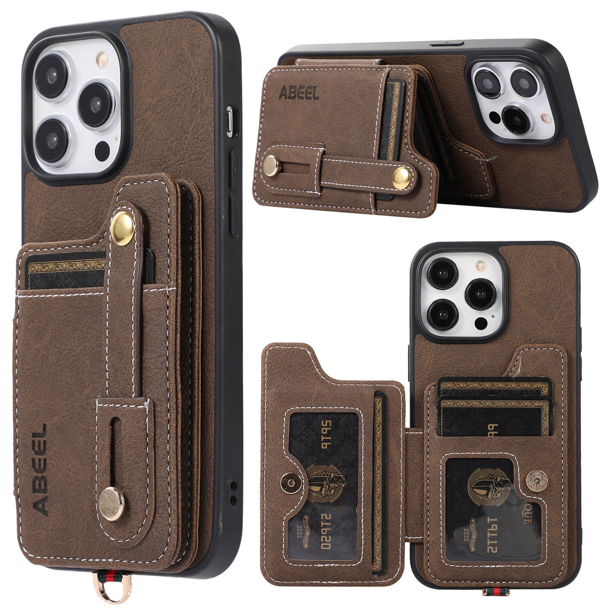 ELECTROPRIME For iPhone 15 ABEEL Litchi Texture Card Bag PU Phone Case(Khaki)