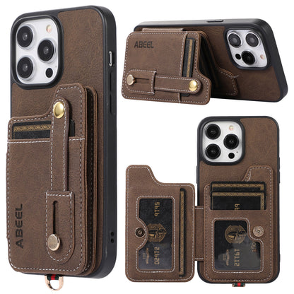 ELECTROPRIME For iPhone 15 ABEEL Litchi Texture Card Bag PU Phone Case(Khaki)
