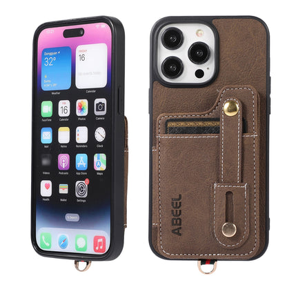 ELECTROPRIME For iPhone 15 ABEEL Litchi Texture Card Bag PU Phone Case(Khaki)