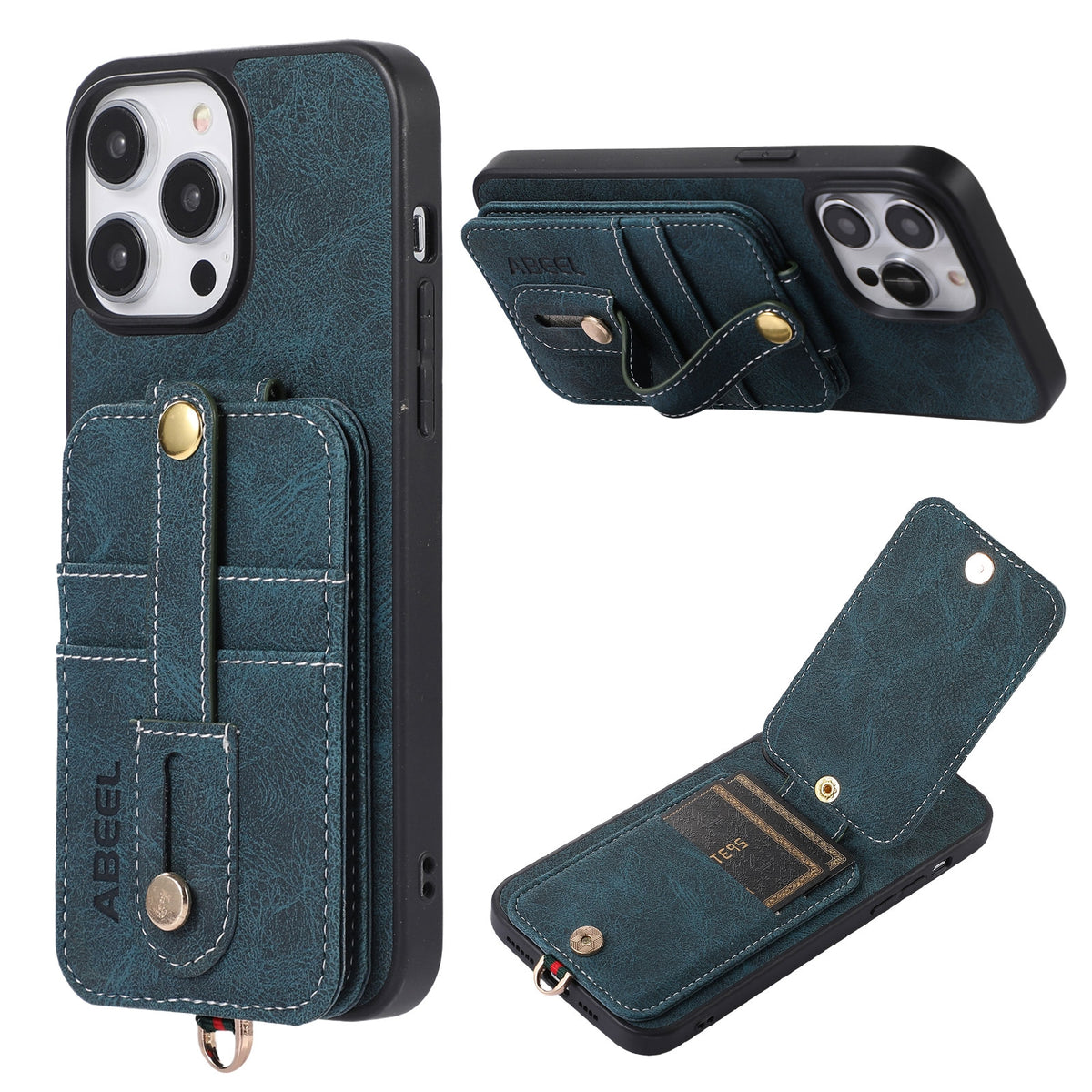 ELECTROPRIME For iPhone 15 ABEEL Litchi Texture Card Bag PU Phone Case(Blue)