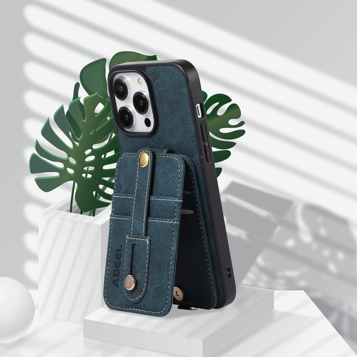 ELECTROPRIME For iPhone 15 ABEEL Litchi Texture Card Bag PU Phone Case(Blue)