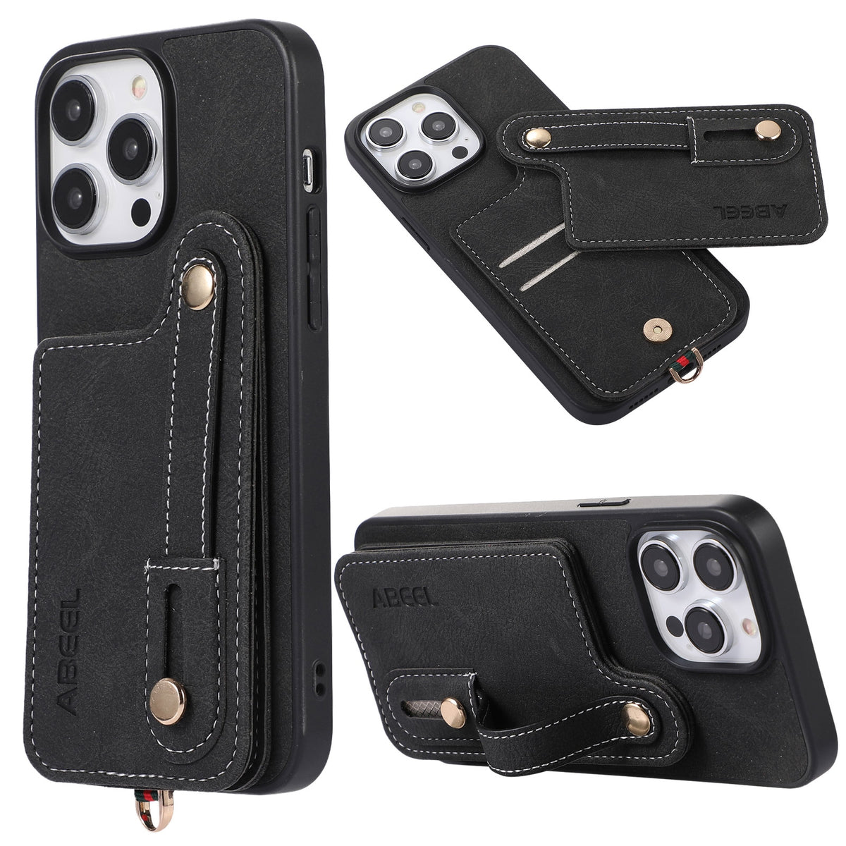 ELECTROPRIME For iPhone 15 ABEEL Litchi Texture Card Bag PU Phone Case(Black)