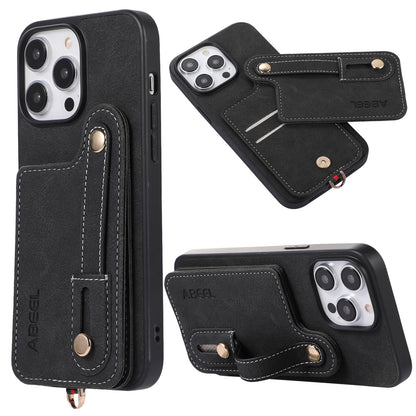 ELECTROPRIME For iPhone 15 ABEEL Litchi Texture Card Bag PU Phone Case(Black)