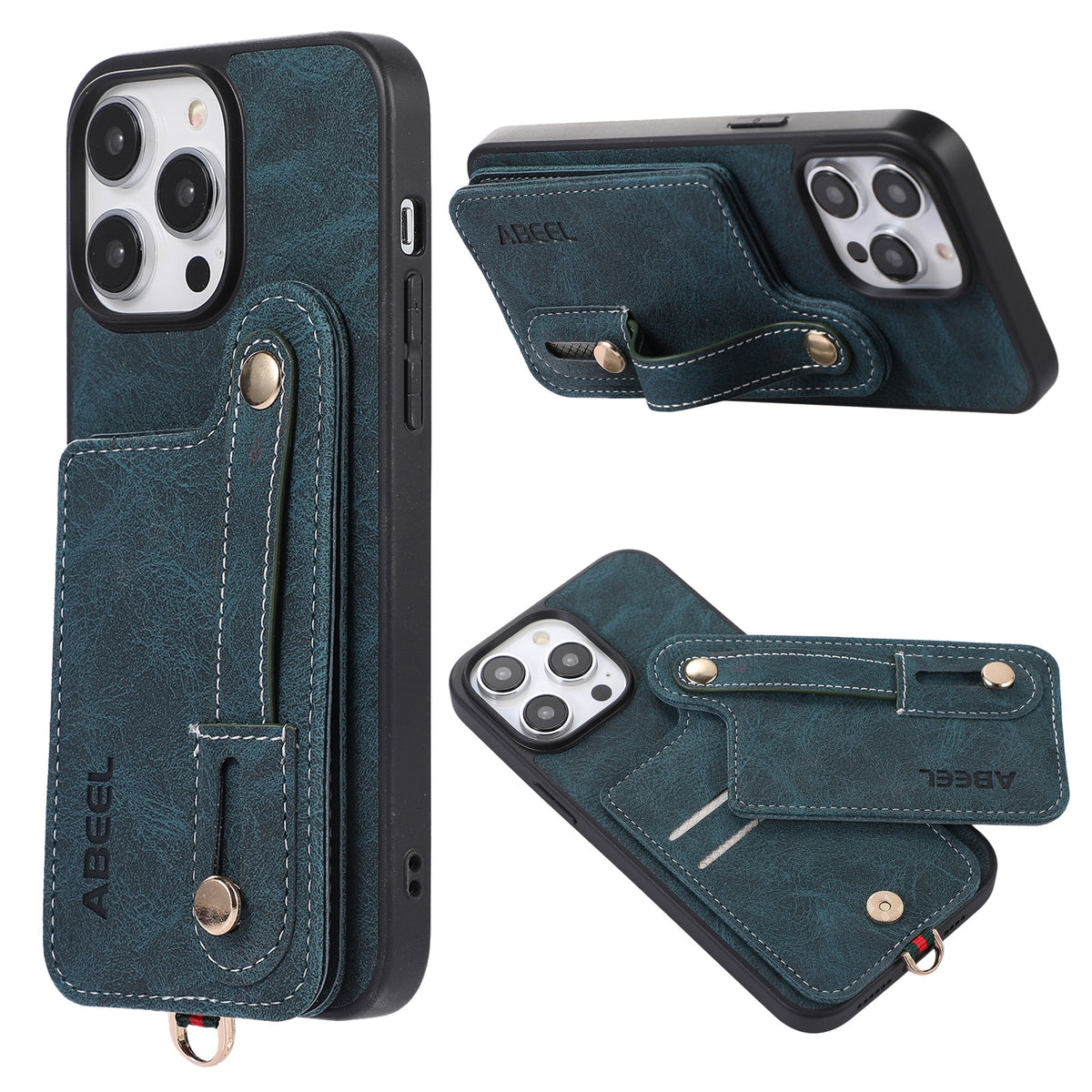 ELECTROPRIME For iPhone 15 ABEEL Litchi Texture Card Bag PU Phone Case(Blue)