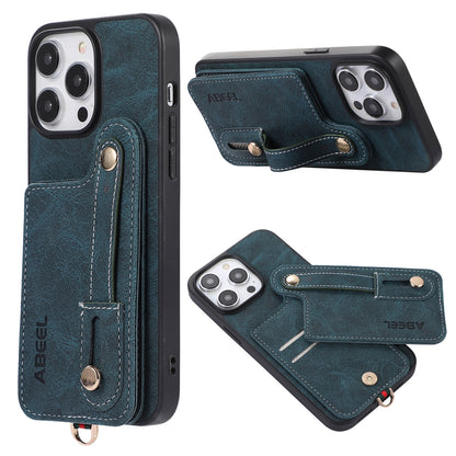 ELECTROPRIME For iPhone 15 ABEEL Litchi Texture Card Bag PU Phone Case(Blue)