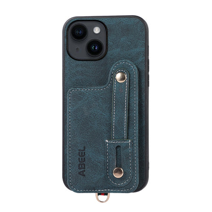 ELECTROPRIME For iPhone 15 ABEEL Litchi Texture Card Bag PU Phone Case(Blue)