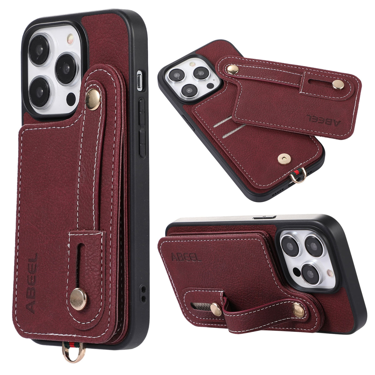 ELECTROPRIME For iPhone 15 ABEEL Litchi Texture Card Bag PU Phone Case(Purple)