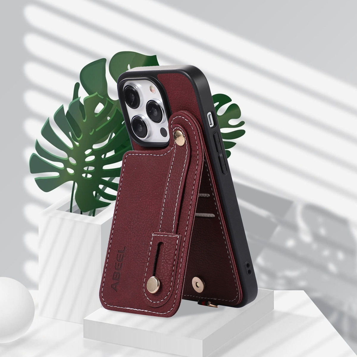ELECTROPRIME For iPhone 15 ABEEL Litchi Texture Card Bag PU Phone Case(Purple)