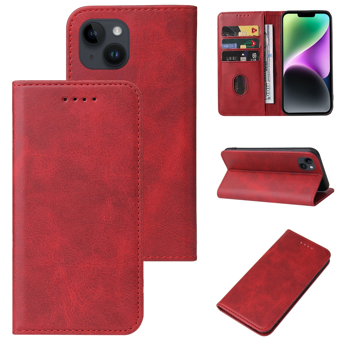 ELECTROPRIME For iPhone 15 Plus Magnetic Closure Leather Phone Case(Red)