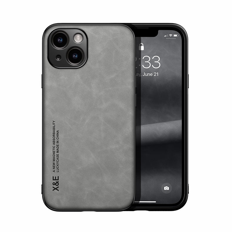ELECTROPRIME For iPhone 15 Plus Skin Feel Magnetic Leather Back Phone Case(Light Grey)