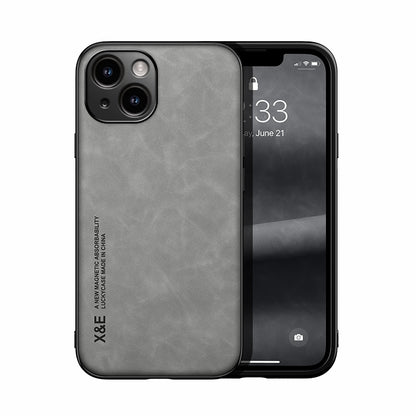 ELECTROPRIME For iPhone 15 Plus Skin Feel Magnetic Leather Back Phone Case(Light Grey)