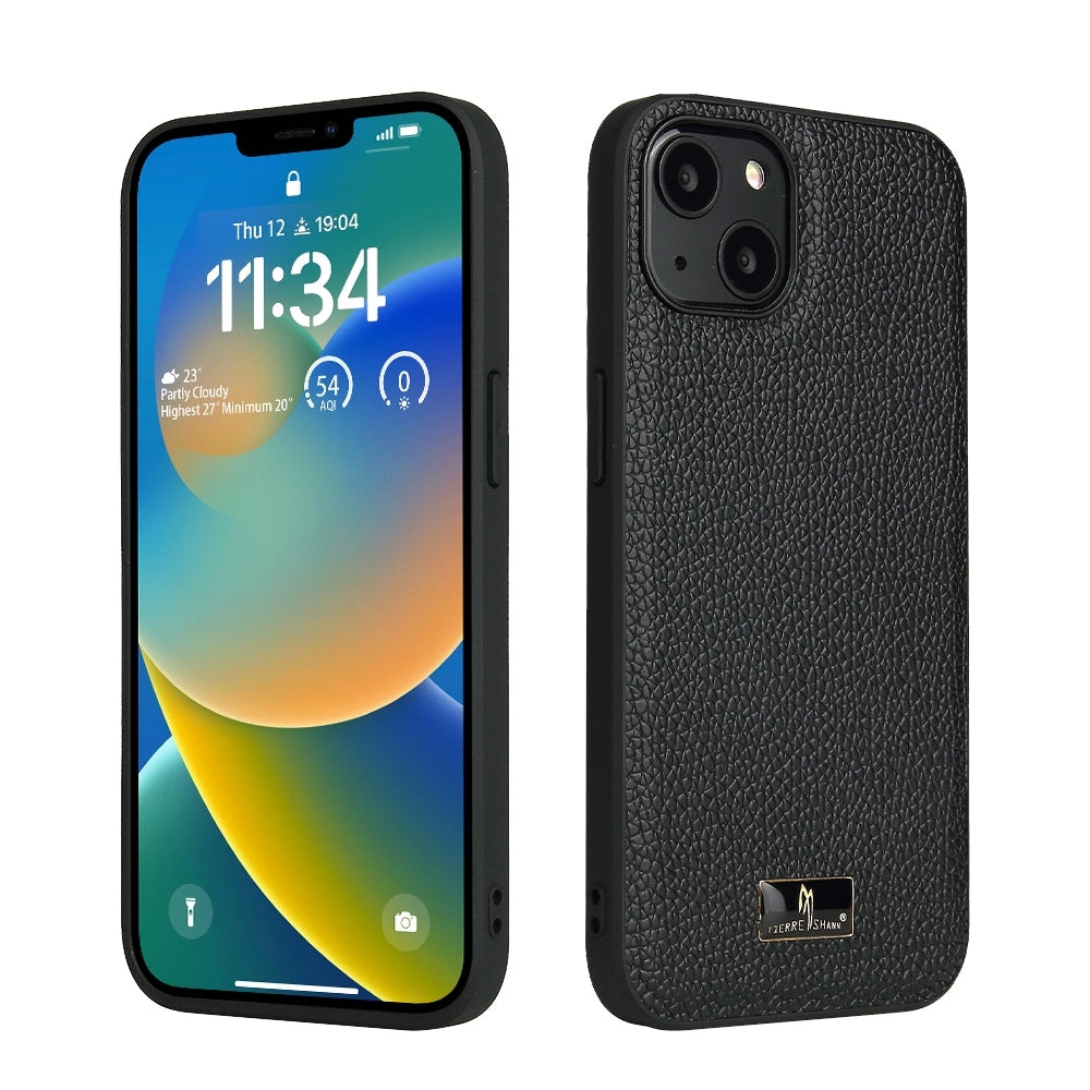ELECTROPRIME For iPhone 15 Plus Fierre Shann Leather Texture Phone Back Cover Case(Lychee Black)