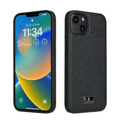 ELECTROPRIME For iPhone 15 Plus Fierre Shann Leather Texture Phone Back Cover Case(Lychee Black)