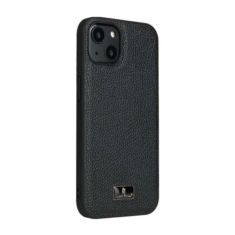 ELECTROPRIME For iPhone 15 Plus Fierre Shann Leather Texture Phone Back Cover Case(Lychee Black)