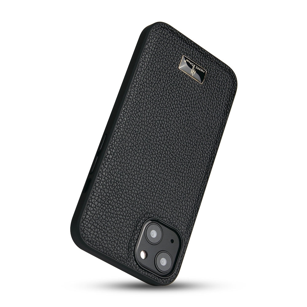 ELECTROPRIME For iPhone 15 Plus Fierre Shann Leather Texture Phone Back Cover Case(Lychee Black)