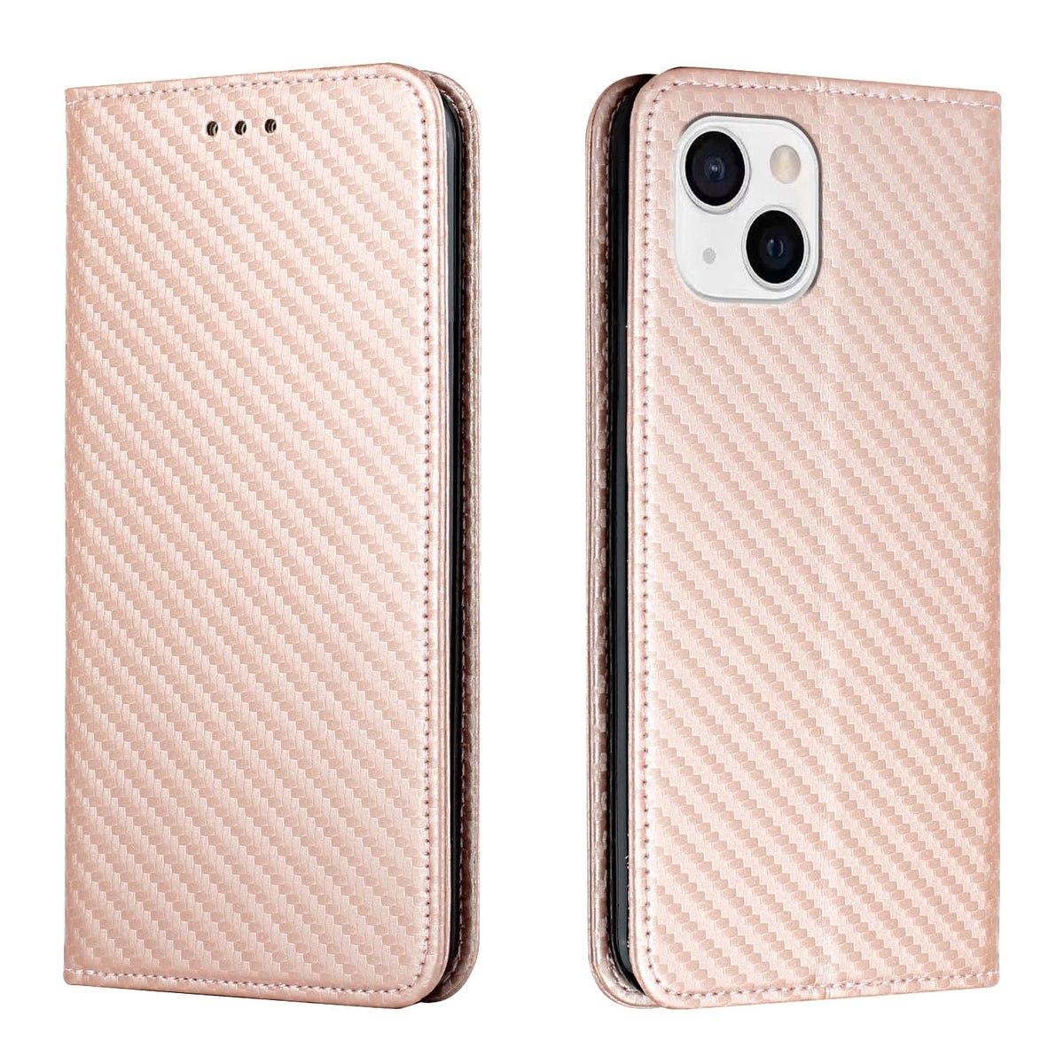 ELECTROPRIME For iPhone 15 Plus Carbon Fiber Texture Flip Holder Leather Phone Case(Rose Gold)