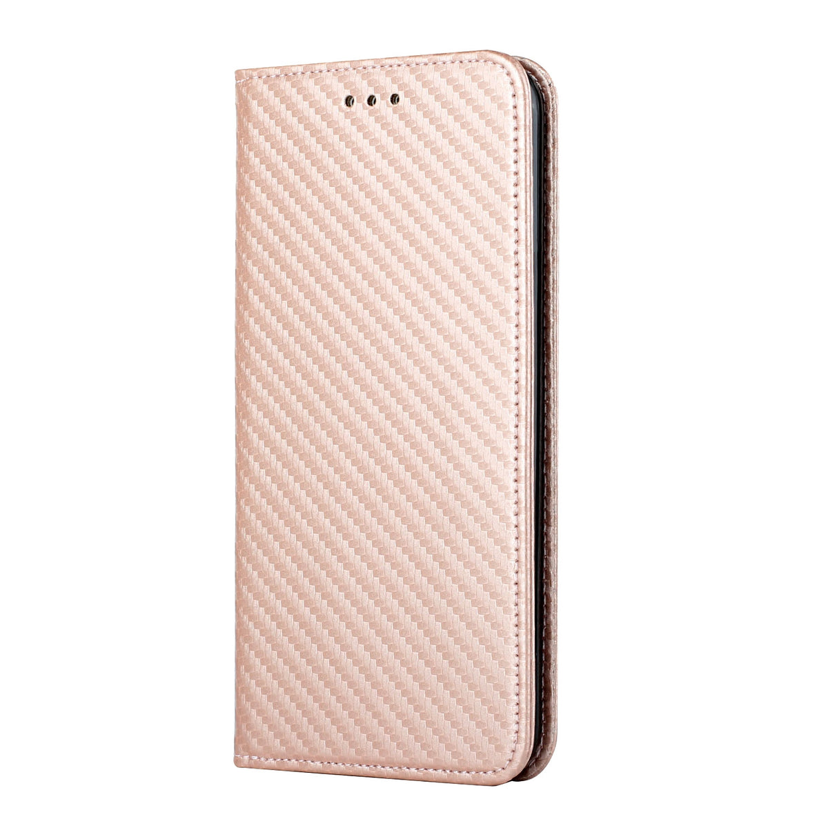 ELECTROPRIME For iPhone 15 Plus Carbon Fiber Texture Flip Holder Leather Phone Case(Rose Gold)
