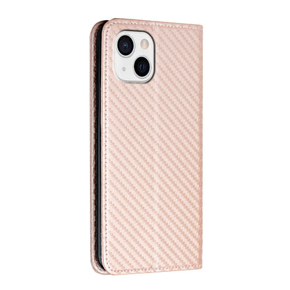 ELECTROPRIME For iPhone 15 Plus Carbon Fiber Texture Flip Holder Leather Phone Case(Rose Gold)