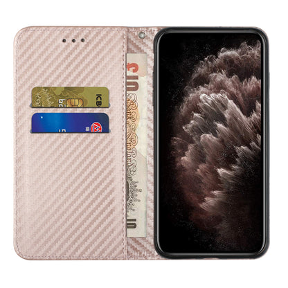 ELECTROPRIME For iPhone 15 Plus Carbon Fiber Texture Flip Holder Leather Phone Case(Rose Gold)