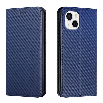 ELECTROPRIME For iPhone 15 Carbon Fiber Texture Flip Holder Leather Phone Case(Blue)