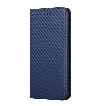 ELECTROPRIME For iPhone 15 Carbon Fiber Texture Flip Holder Leather Phone Case(Blue)