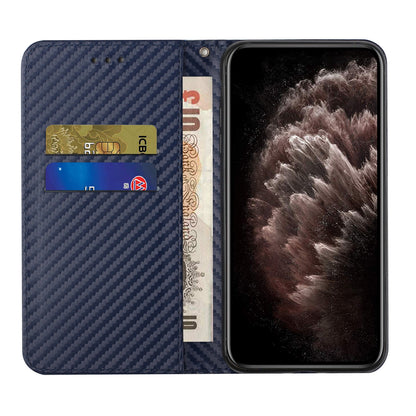 ELECTROPRIME For iPhone 15 Carbon Fiber Texture Flip Holder Leather Phone Case(Blue)