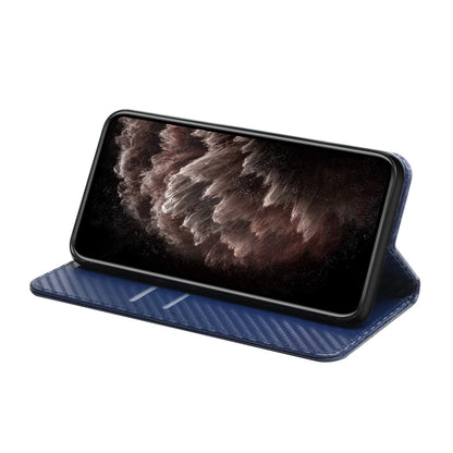 ELECTROPRIME For iPhone 15 Carbon Fiber Texture Flip Holder Leather Phone Case(Blue)