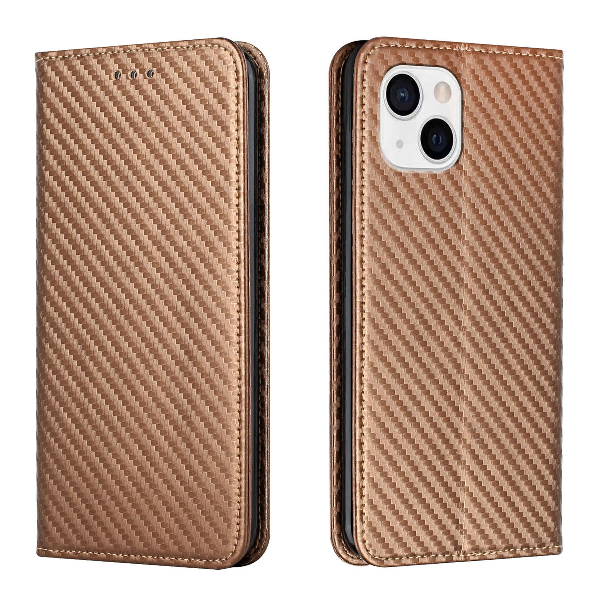 ELECTROPRIME For iPhone 15 Carbon Fiber Texture Flip Holder Leather Phone Case(Brown)