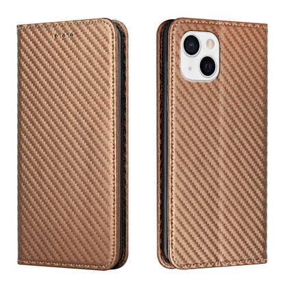 ELECTROPRIME For iPhone 15 Carbon Fiber Texture Flip Holder Leather Phone Case(Brown)