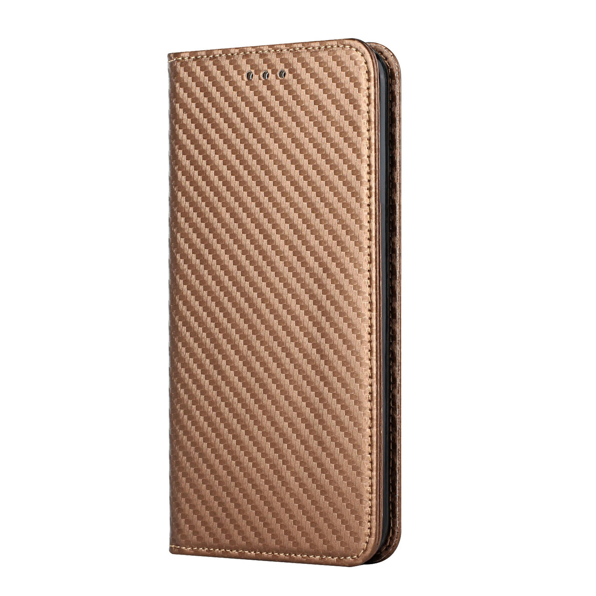 ELECTROPRIME For iPhone 15 Carbon Fiber Texture Flip Holder Leather Phone Case(Brown)