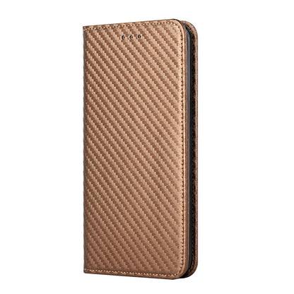 ELECTROPRIME For iPhone 15 Carbon Fiber Texture Flip Holder Leather Phone Case(Brown)